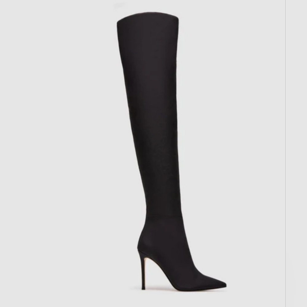SlBlack Over-the-Knee Fabrik Stiletto Boots